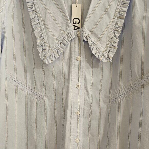 Ganni Big Collar Blue Striped Shirt - Picture 4 of 6